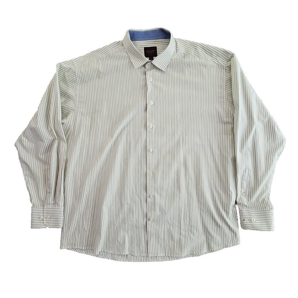 Linea Uomo Shirt Men's 3X Green Stripe Modern Fit Long Sleeve Button Up EUC LN‎